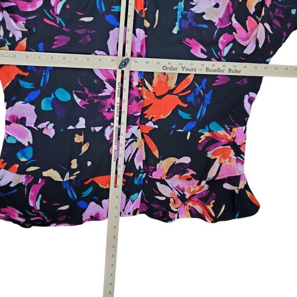 Habitat Clothes To Live In Button Up Shirt XL Floral Splash Ruffle Long Sleeve - Picture 11 of 11